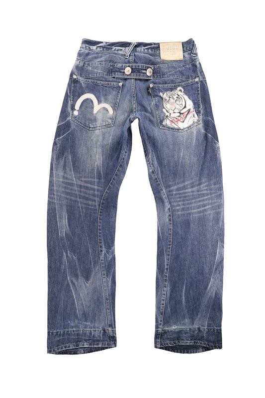 Evisu Denim Jeans with Embroidered Tiger W30L32