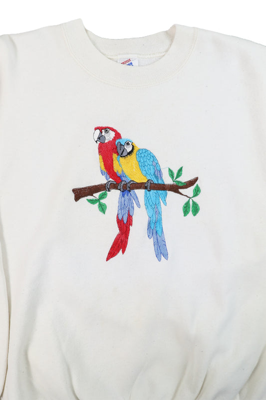 90's Parrot Embroidered White Sweater