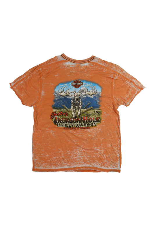 Harley Davidson Orange Distressed Washed Graphic Tee