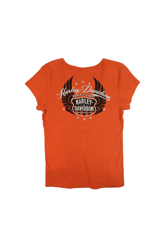 Harley Davidson Orange Women Henley Top