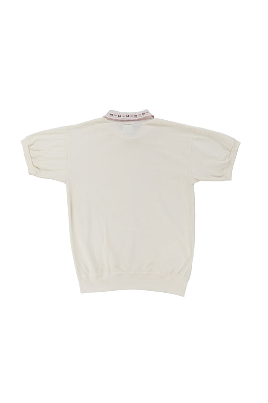 Vintage Cream Patterned Collar Polo Shirt