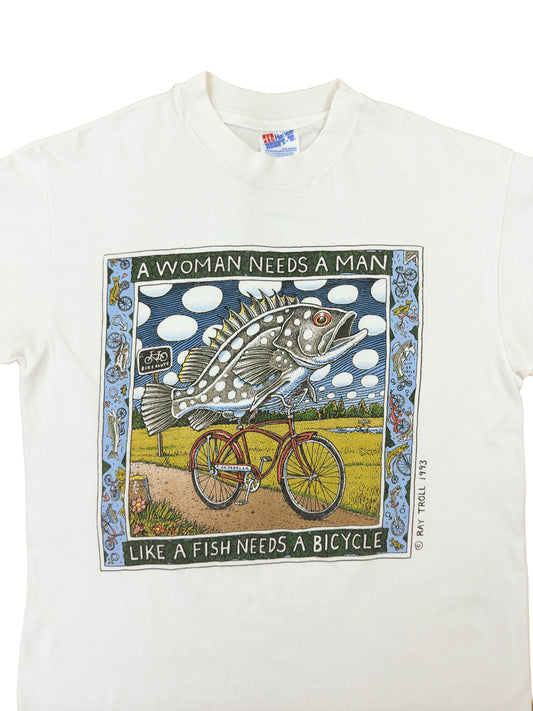 1993 Ray Troll "Like a fish needs a bicycle" Graphic Tee