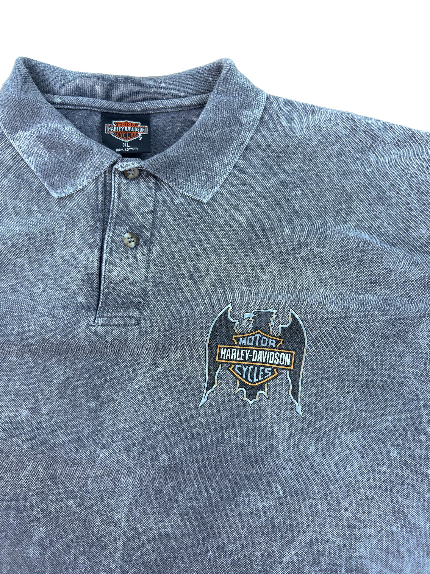 Harley Davidson Motorcycles Acid-Washed Gray Polo Shirt