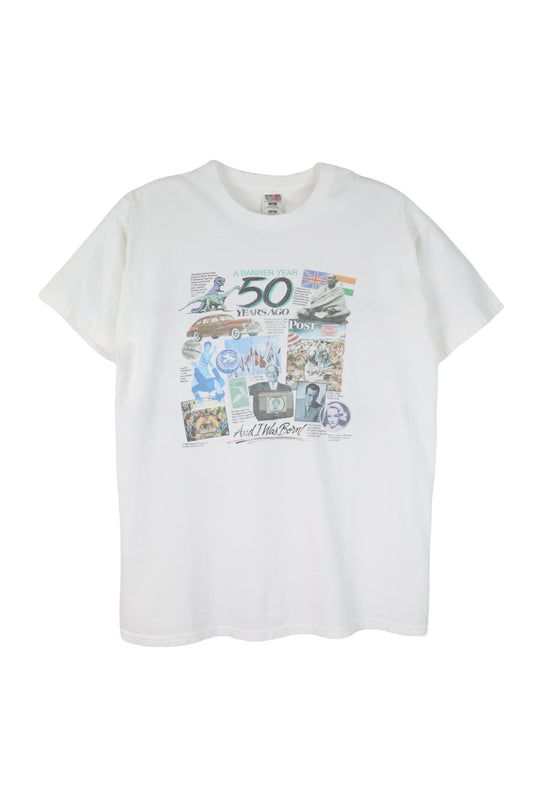 Banner Year 50 White Graphic Tee