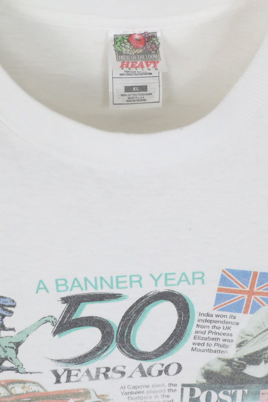 Banner Year 50 White Graphic Tee