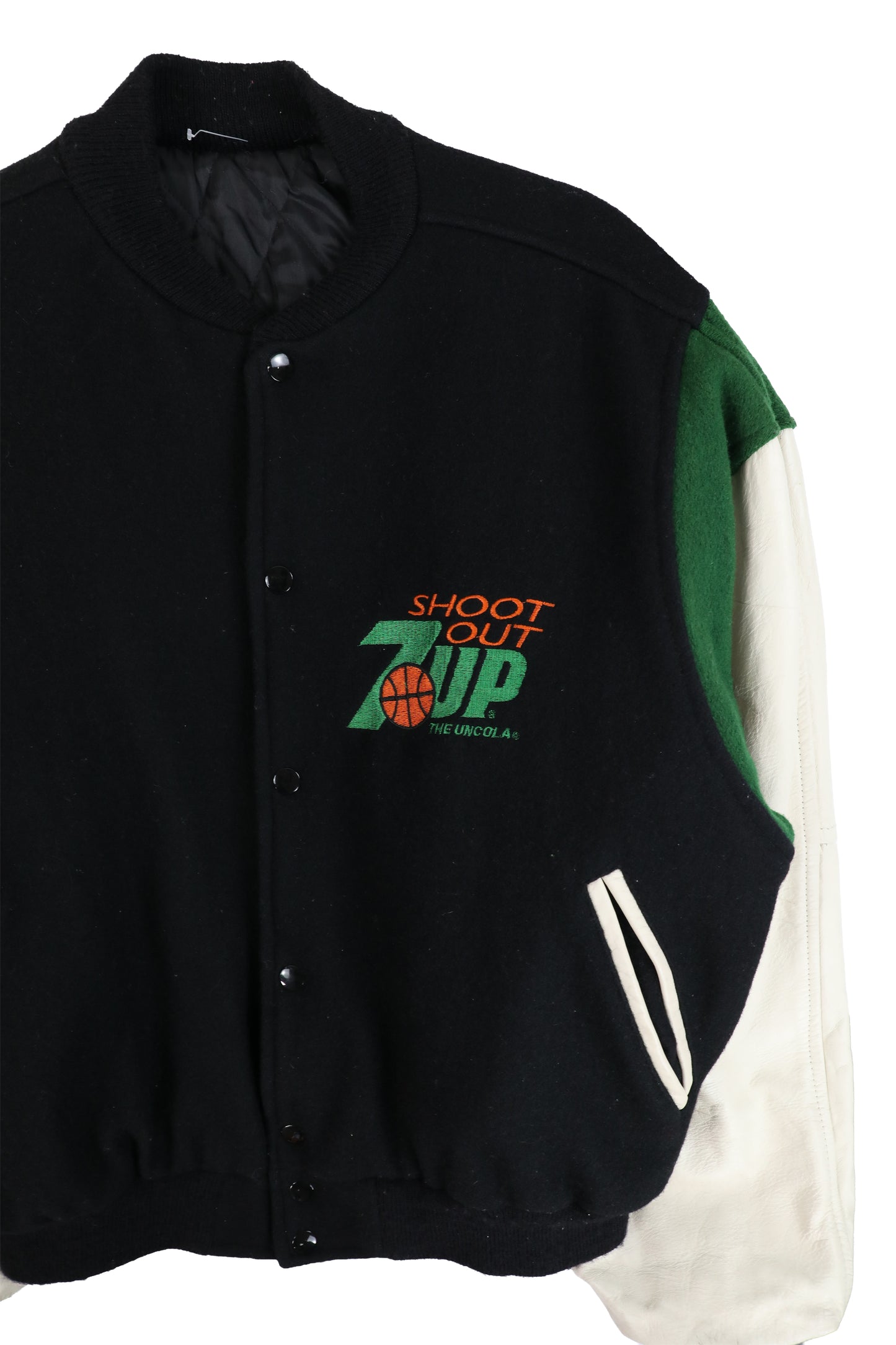80's 7Up Shootout Wool and Leather Varsity Jacket
