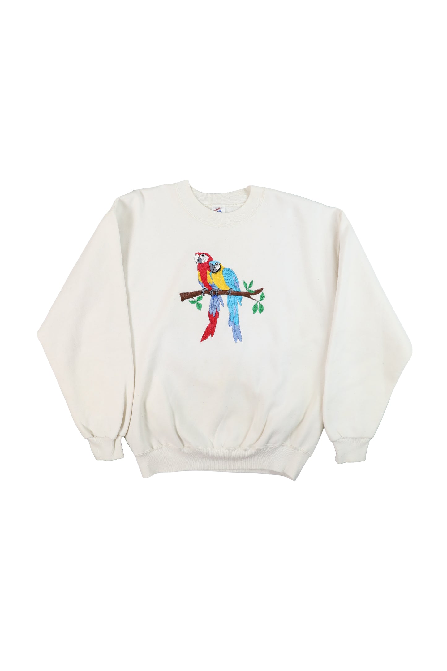90's Parrot Embroidered White Sweater