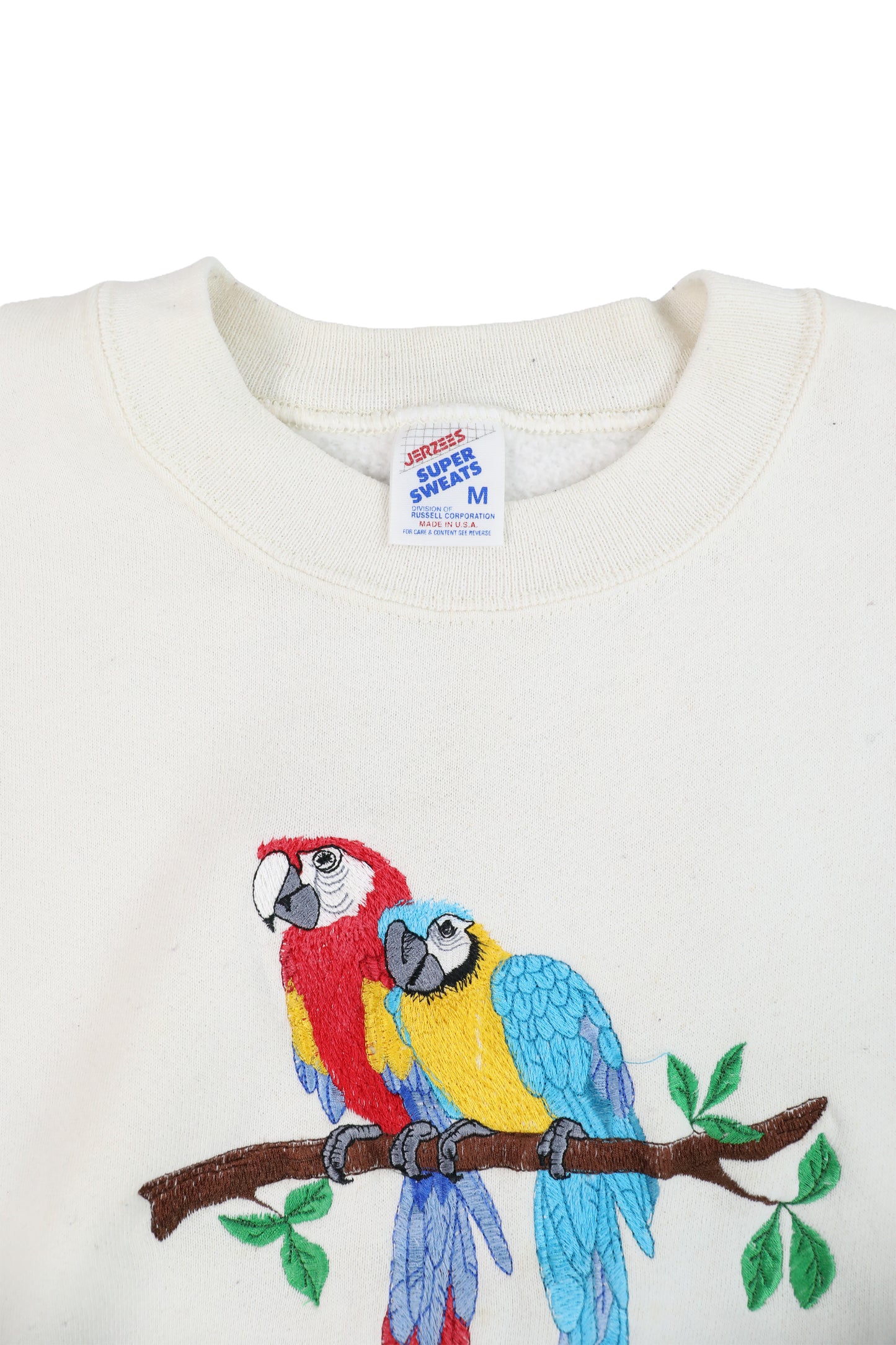 90's Parrot Embroidered White Sweater
