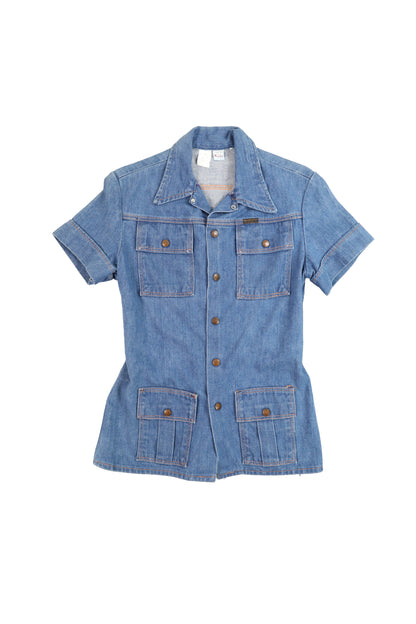 70s Wrangler Denim Safari Style Short Sleeve Shirt