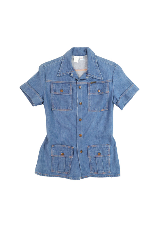 70s Wrangler Denim Safari Style Short Sleeve Shirt