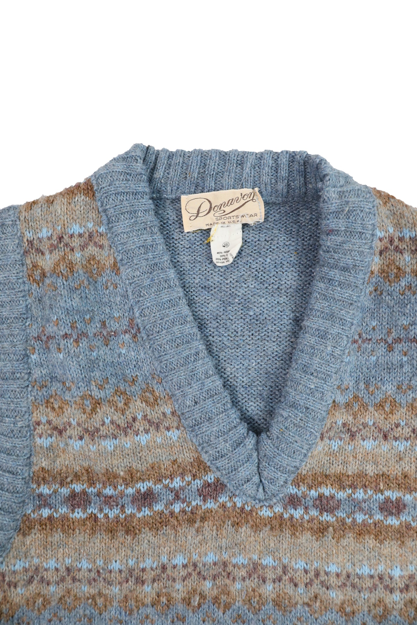 Donavon Sports Wear Blue Wool-Blend Patterned Cardigan Sweater Vest