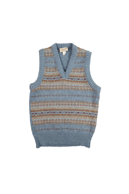 Donavon Sports Wear Blue Wool-Blend Patterned Cardigan Sweater Vest