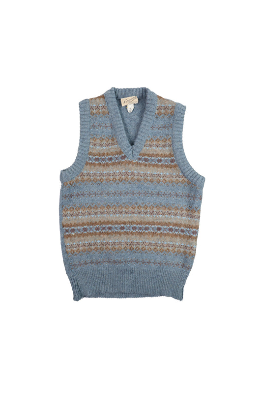 Donavon Sports Wear Blue Wool-Blend Patterned Cardigan Sweater Vest
