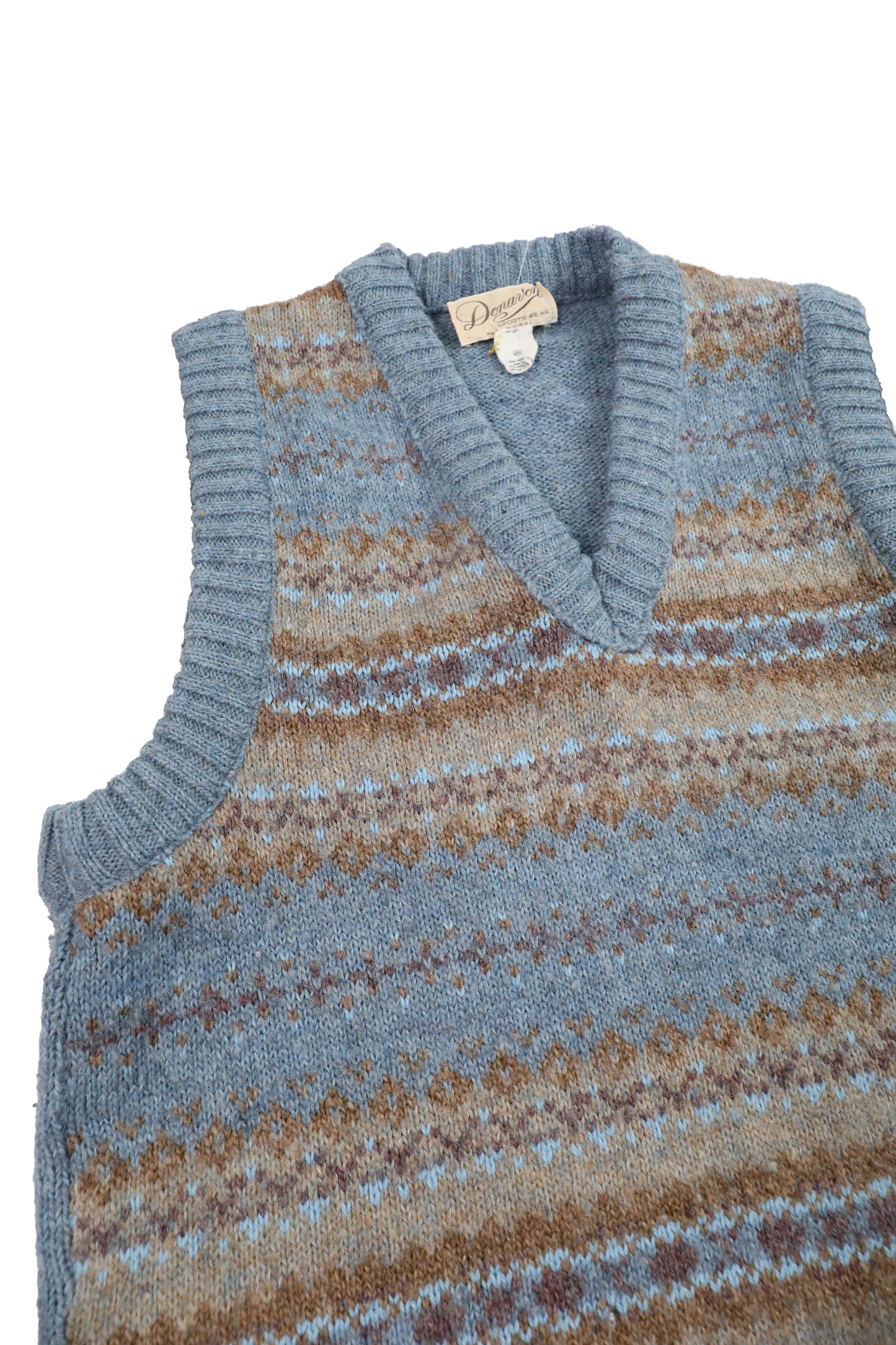 Donavon Sports Wear Blue Wool-Blend Patterned Cardigan Sweater Vest