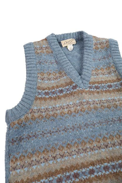 Donavon Sports Wear Blue Wool-Blend Patterned Cardigan Sweater Vest