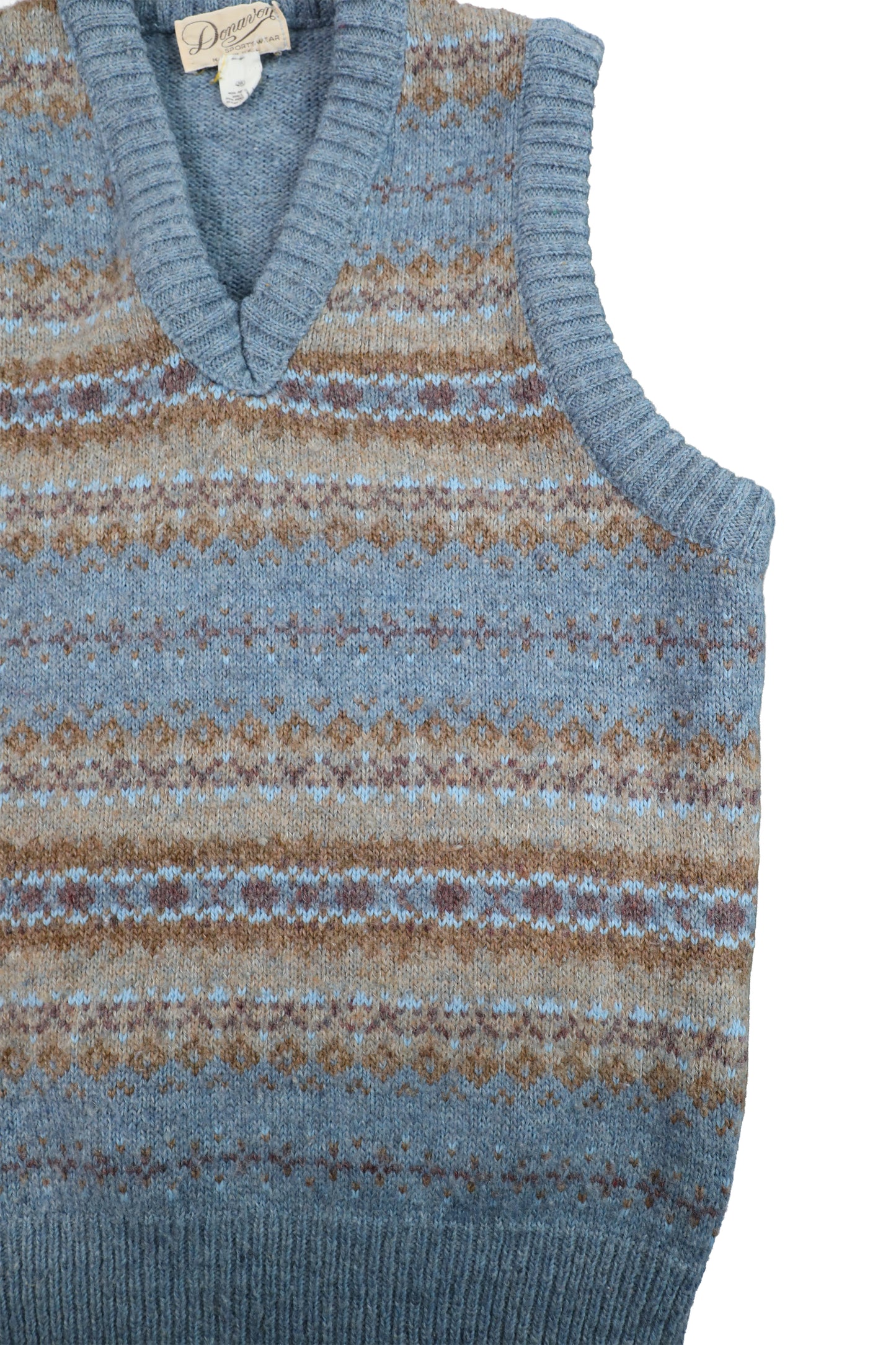 Donavon Sports Wear Blue Wool-Blend Patterned Cardigan Sweater Vest