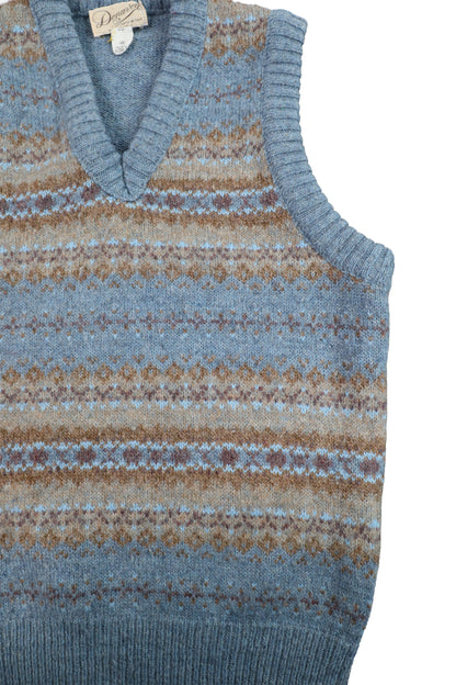 Donavon Sports Wear Blue Wool-Blend Patterned Cardigan Sweater Vest