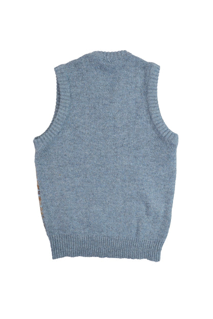 Donavon Sports Wear Blue Wool-Blend Patterned Cardigan Sweater Vest
