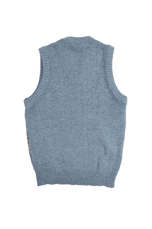 Donavon Sports Wear Blue Wool-Blend Patterned Cardigan Sweater Vest
