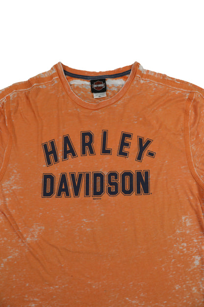 Harley Davidson Orange Distressed Washed Graphic Tee
