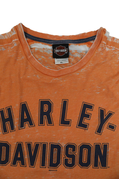 Harley Davidson Orange Distressed Washed Graphic Tee