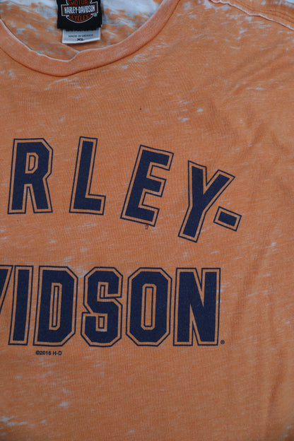 Harley Davidson Orange Distressed Washed Graphic Tee