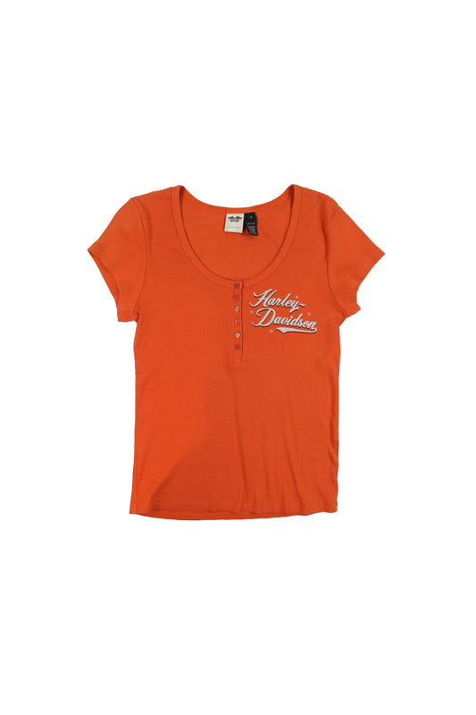 Harley Davidson Orange Women Henley Top