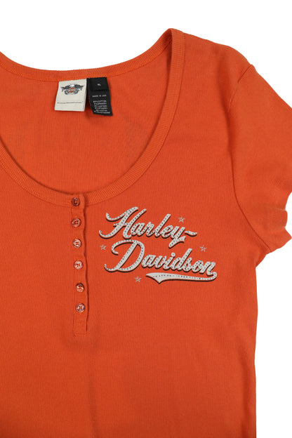 Harley Davidson Orange Women Henley Top