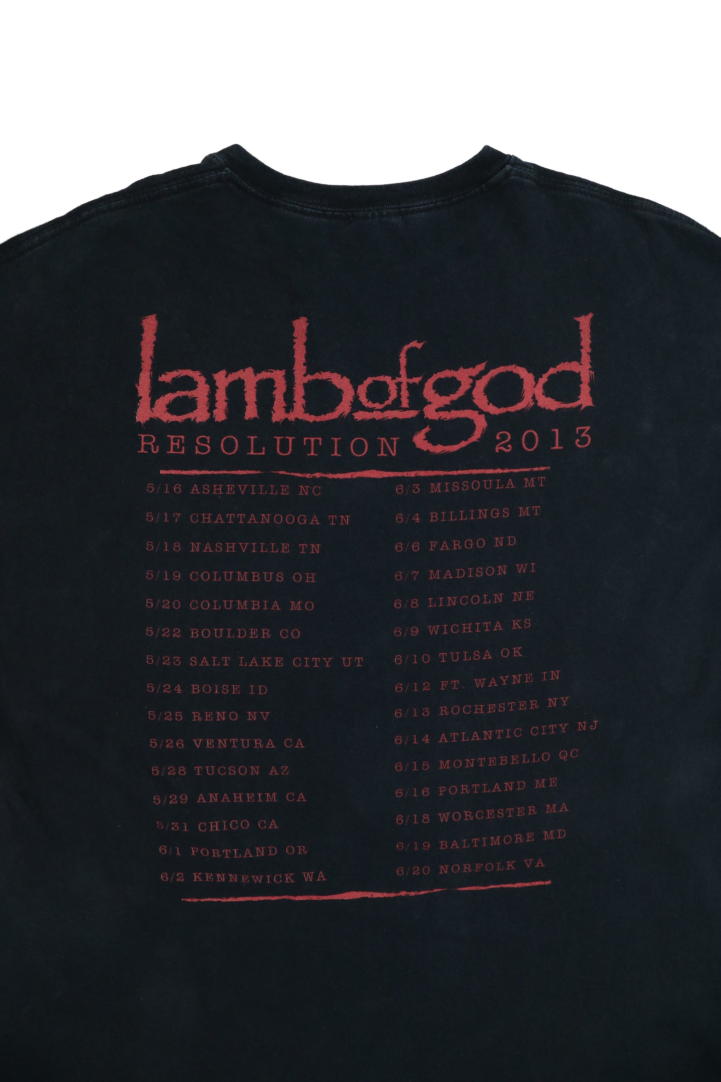 2013 Lamb of God Resolution Tour Merchandise Tee