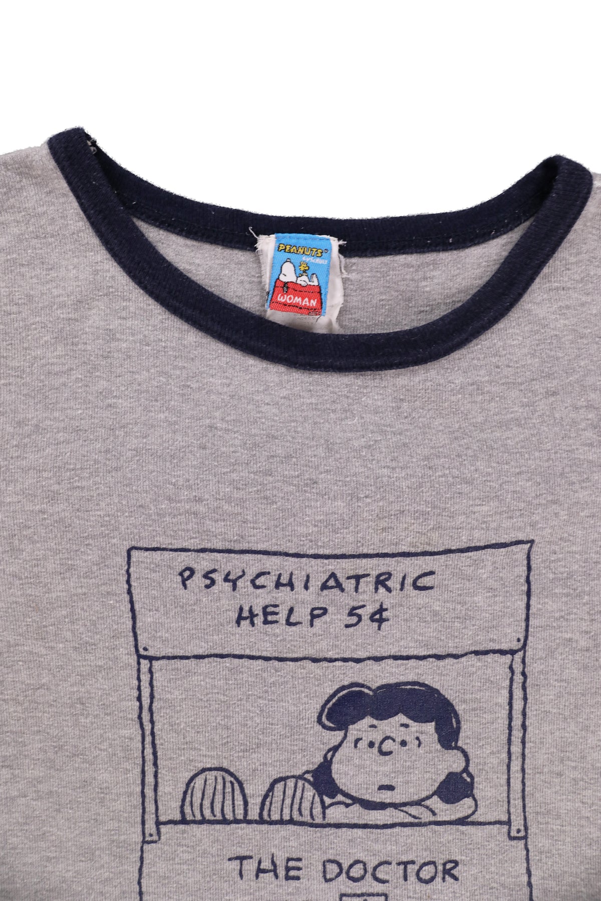 Vintage Peanuts "Psychiatric Help" Ringer Tee