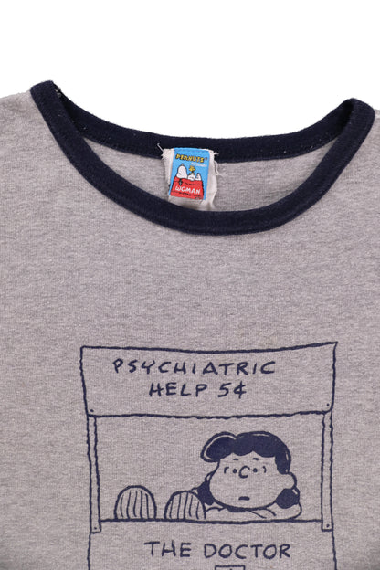 Vintage Peanuts "Psychiatric Help" Ringer Tee
