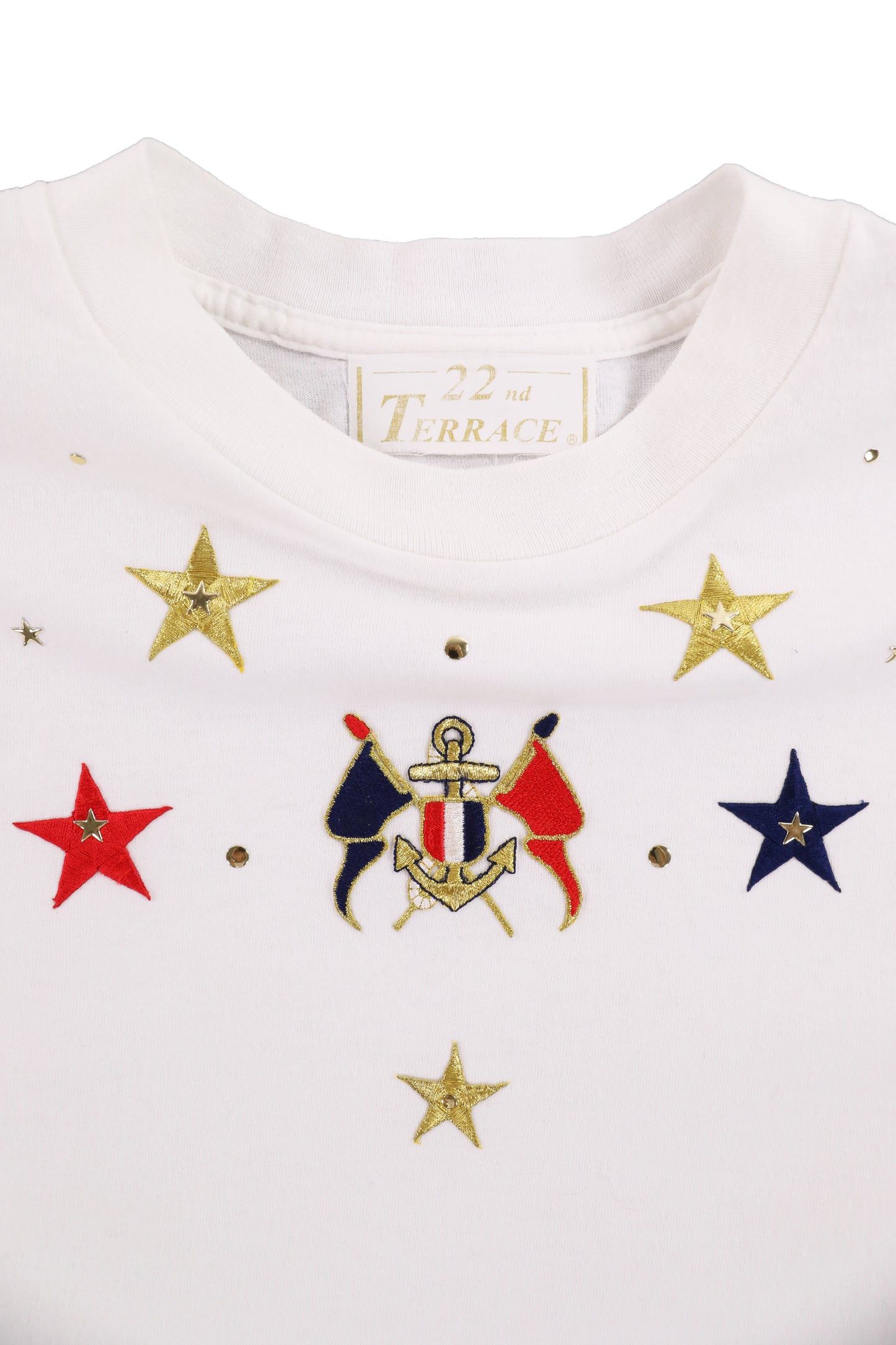 90's Stiches Embroidered White Graphic Tee