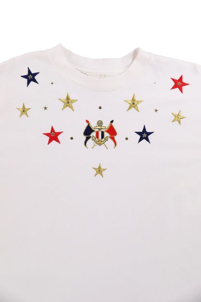 90's Stiches Embroidered White Graphic Tee