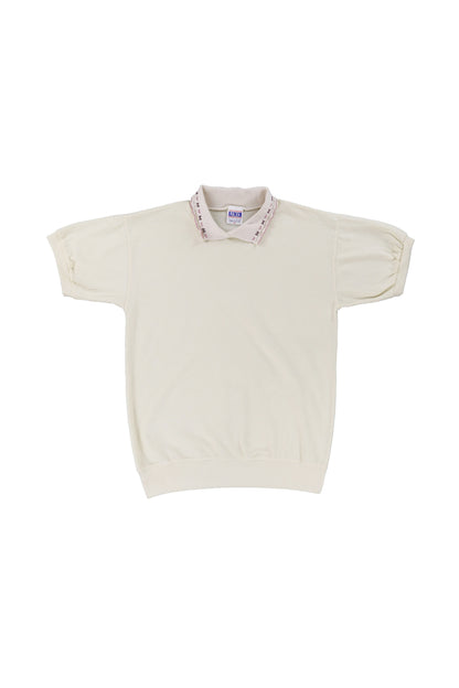 Vintage Cream Patterned Collar Polo Shirt