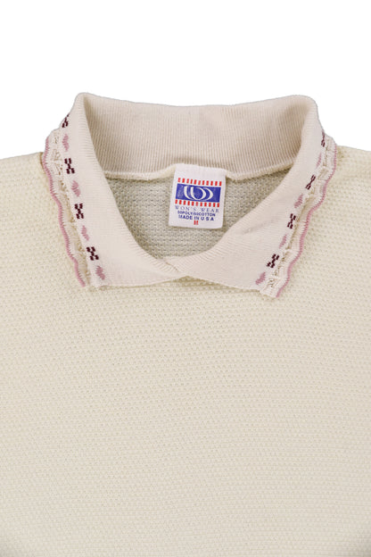 Vintage Cream Patterned Collar Polo Shirt