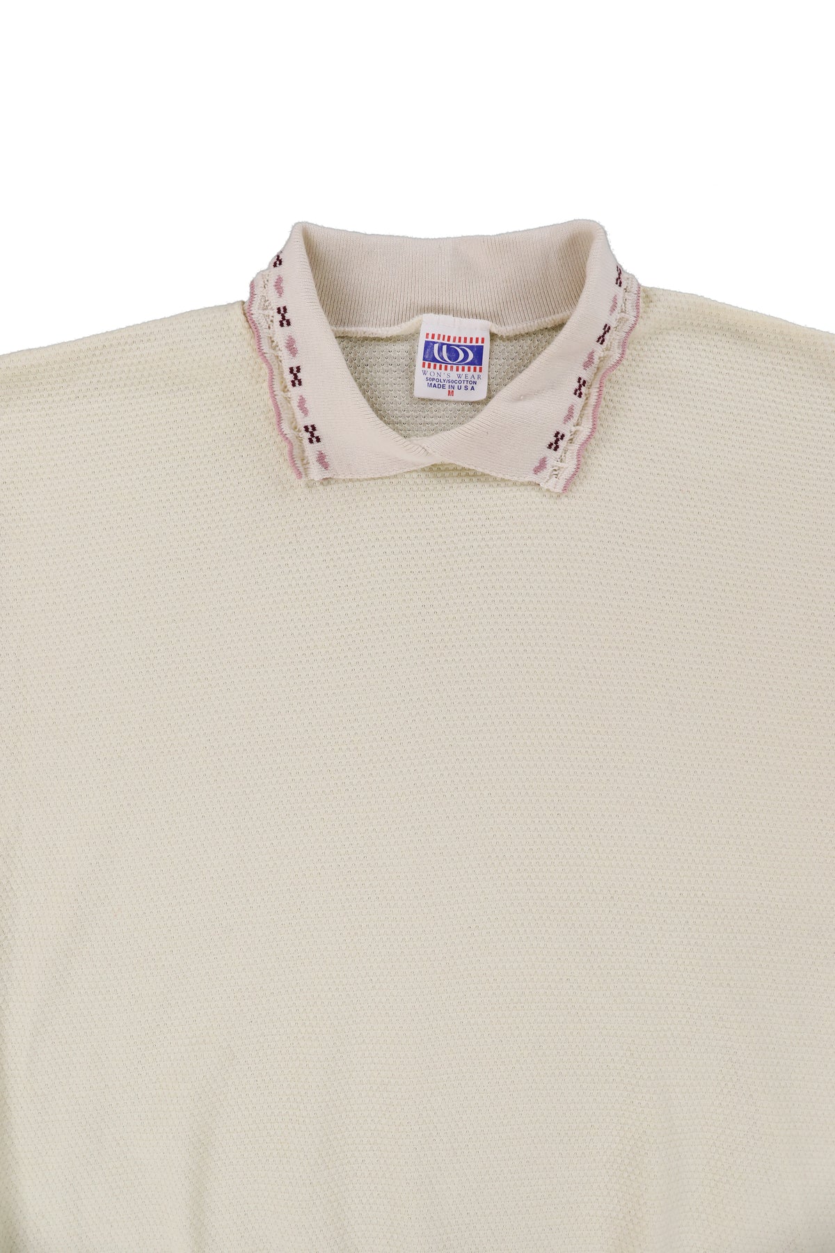Vintage Cream Patterned Collar Polo Shirt