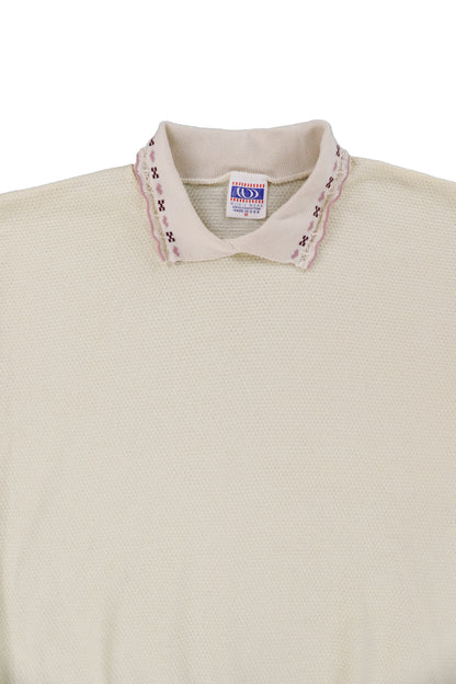 Vintage Cream Patterned Collar Polo Shirt
