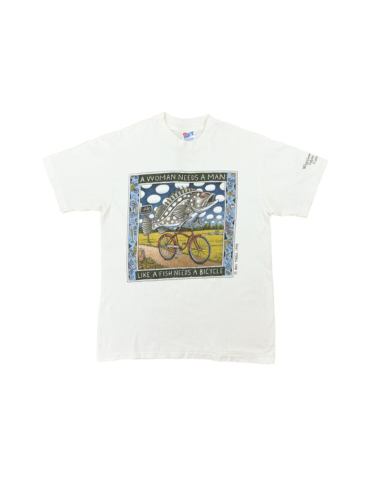 1993 Ray Troll "Like a fish needs a bicycle" Graphic Tee