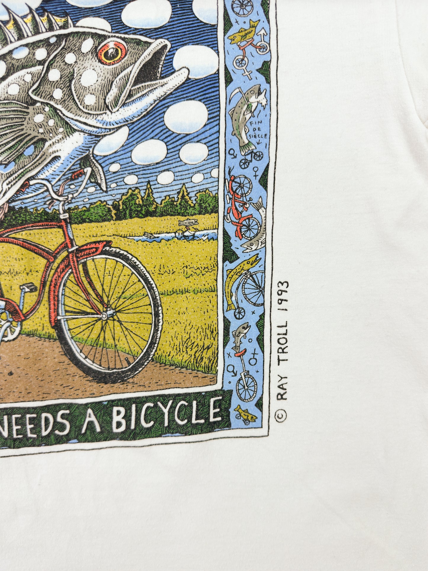 1993 Ray Troll "Like a fish needs a bicycle" Graphic Tee