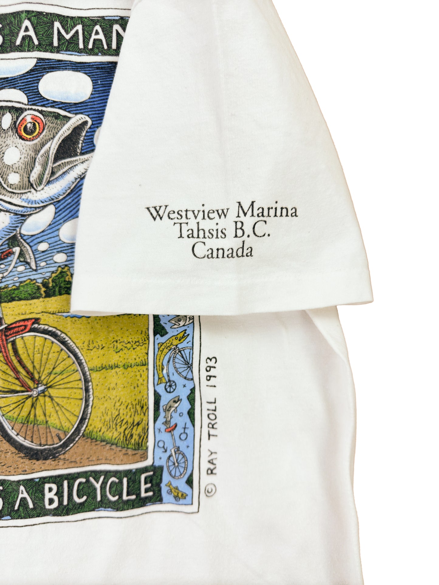 1993 Ray Troll "Like a fish needs a bicycle" Graphic Tee