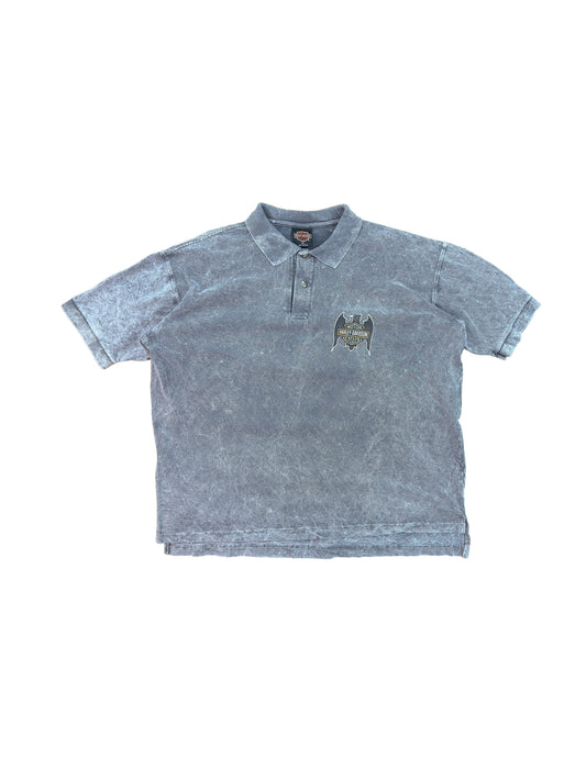 Harley Davidson Motorcycles Acid-Washed Gray Polo Shirt
