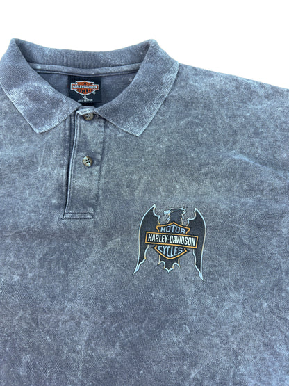 Harley Davidson Motorcycles Acid-Washed Gray Polo Shirt