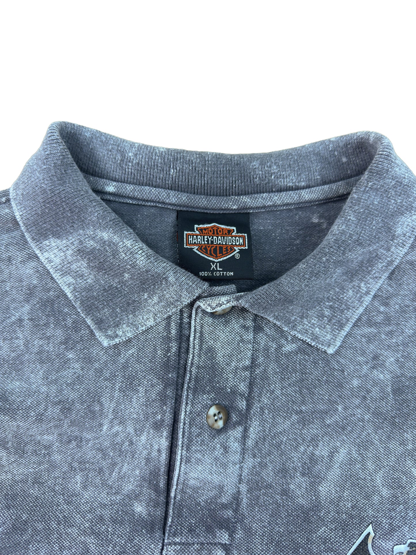 Harley Davidson Motorcycles Acid-Washed Gray Polo Shirt